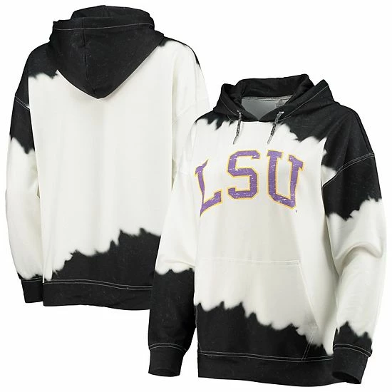 New 🛒 Unbranded 👩 Women's Gameday Couture White/Black LSU Tigers For The Fun Double Dip-Dyed Pullover Hoodie ✔️ - Image 2