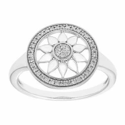 Best deal 🤩 Unbranded Sterling Silver 1/8 Carat T.W. Diamond Open Cut Sunflower Halo Ring 🔥