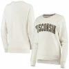 New 😍 Unbranded 👩 Women's Pressbox White Wisconsin Badgers Animal Print Classic Arch Raglan Pullover Sweatshirt 🌟