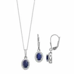 Discount ✔️ Unbranded Sterling Silver Genuine Sapphire & Cubic Zirconia Halo Drop Earrings & Pendant Necklace Set 😉