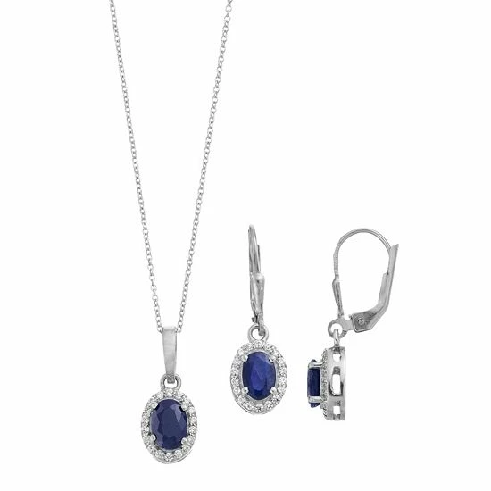 Discount โ๏ธ Unbranded Sterling Silver Genuine Sapphire & Cubic Zirconia Halo Drop Earrings & Pendant Necklace Set ๐