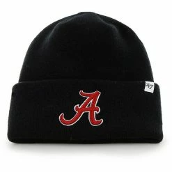 New ❤️ Unbranded Men's '47 Black Alabama Crimson Tide Raised Cuffed Knit Hat 🤩