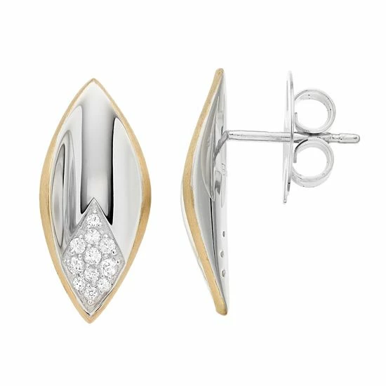 Hot Sale ๐ฏ Unbranded Two Tone Sterling Silver White Sapphire Marquise Stud Earrings ๐ฅ