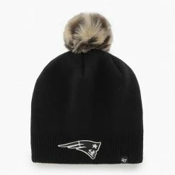Promo 🔥 Unbranded 👩 Women's '47 Black New England Patriots Serengeti Beanie Hat With Pom 😍