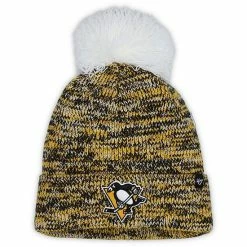 Best deal 💯 Unbranded 👩 Women's '47 Black Pittsburgh Penguins Triple Cross Cuffed Knit Hat With Pom 😉