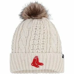 Best Sale 🎉 Unbranded 👩 Women's '47 Cream Boston Red Sox Meeko Cuffed Knit Hat With Pom 👍