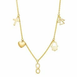 Wholesale 🤩 Unbranded 10k Gold Polished Multi Charm Drop Necklace ✔️