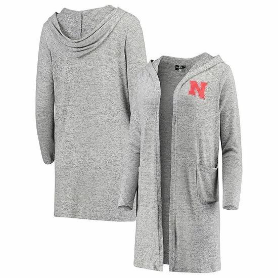 Outlet 🌟 Unbranded 👩 Women's Heathered Gray Nebraska Huskers Cuddle Soft Duster Tri-Blend Hooded Cardigan 😀