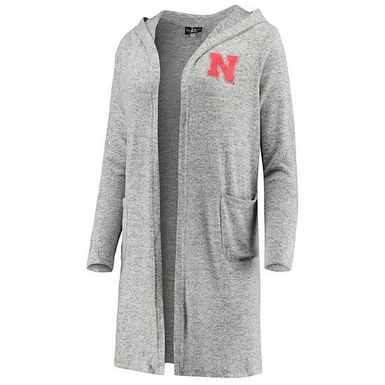 Outlet 🌟 Unbranded 👩 Women's Heathered Gray Nebraska Huskers Cuddle Soft Duster Tri-Blend Hooded Cardigan 😀 - Image 3