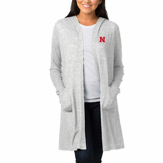 Outlet 🌟 Unbranded 👩 Women's Heathered Gray Nebraska Huskers Cuddle Soft Duster Tri-Blend Hooded Cardigan 😀 - Image 5