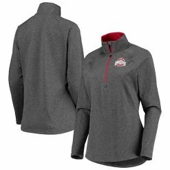 Cheapest 👍 Unbranded 👩 Women's Heathered Gray Ohio State Buckeyes Studio Half-Zip Jacket 👏