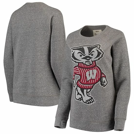 Promo ✨ Unbranded 👩 Women's Pressbox Heathered Gray Wisconsin Badgers Big Team Logo Knobi Fleece Tri-Blend Crew Neck Sweatshirt ✨ - Image 2