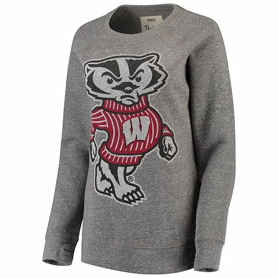 Promo ✨ Unbranded 👩 Women's Pressbox Heathered Gray Wisconsin Badgers Big Team Logo Knobi Fleece Tri-Blend Crew Neck Sweatshirt ✨ - Image 3