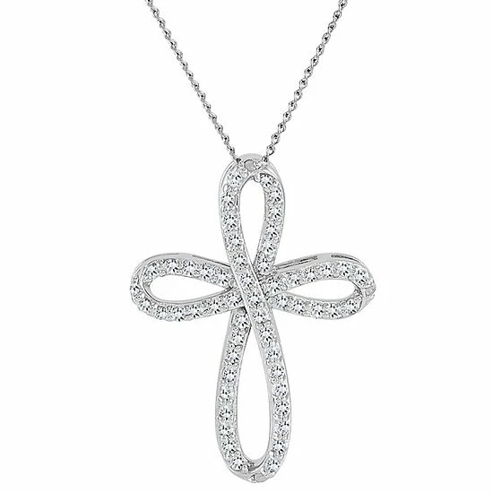 Best deal ๐คฉ Unbranded Sterling Silver 1/2 Carat T.W. Diamond Cross Pendant Necklace ๐ - Image 2