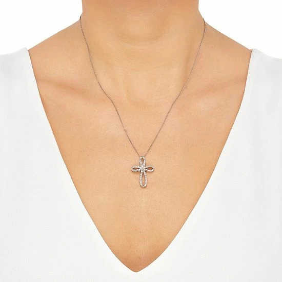 Best deal ๐คฉ Unbranded Sterling Silver 1/2 Carat T.W. Diamond Cross Pendant Necklace ๐ - Image 3