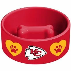 Budget 🎁 Unbranded Kansas City Chiefs Team Color Pet Bowl With Bone 🧨