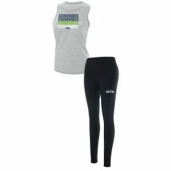 Wholesale ✨ Unbranded 👩 Women's Concepts Sport Heathered Gray/Black Seattle Seahawks Profound Tank Top & Leggings Sleep Set 😀