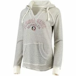 Wholesale 😉 Unbranded 👩 Women's Blue 84 Cream Florida State Seminoles Striped French Terry V-Neck Pullover Hoodie 🤩