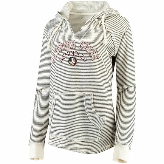 Wholesale 😉 Unbranded 👩 Women's Blue 84 Cream Florida State Seminoles Striped French Terry V-Neck Pullover Hoodie 🤩
