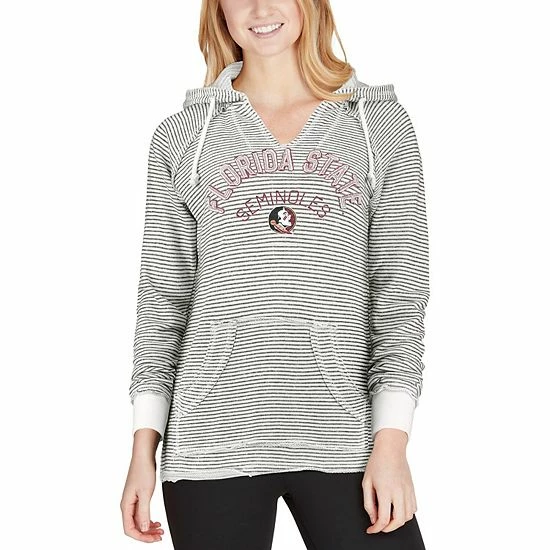 Wholesale 😉 Unbranded 👩 Women's Blue 84 Cream Florida State Seminoles Striped French Terry V-Neck Pullover Hoodie 🤩 - Image 5