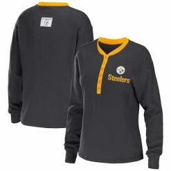 Top 10 🤩 Unbranded 👩 Women's WEAR By Erin Andrews Charcoal Pittsburgh Steelers Waffle Henley Long Sleeve T-Shirt 🎉