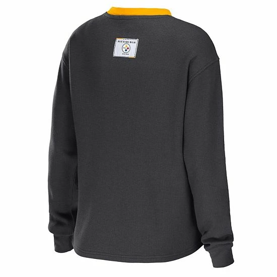 Top 10 🤩 Unbranded 👩 Women's WEAR By Erin Andrews Charcoal Pittsburgh Steelers Waffle Henley Long Sleeve T-Shirt 🎉 - Image 4