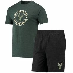 New 🧨 Unbranded Men's Concepts Sport Black/Hunter Green Milwaukee Bucks T-Shirt & Shorts Sleep Set ❤️