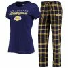 Promo 👏 Unbranded 👩 Women's Concepts Sport Purple/Gold Los Angeles Lakers Lodge T-Shirt And Pants Sleep Set 🧨