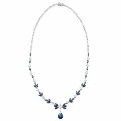Outlet 🤩 Unbranded Sterling Silver Lab-Created Blue & White Sapphire Necklace 🎁