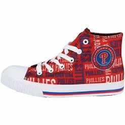 Flash Sale 👏 Unbranded Youth FOCO Red Philadelphia Phillies Repeat Wordmark High Top Canvas Allover 👟 Sneakers 👍