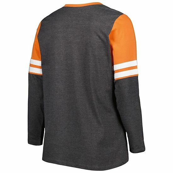 Flash Sale ❤️ Unbranded 👩 Women's Heather Charcoal/Texas Orange Texas Longhorns Plus Size Stripe Lace-Up V-Neck Long Sleeve T-Shirt 🤩 - Image 4