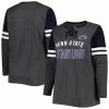 Outlet 😍 Unbranded 👩 Women's Heather Charcoal/Navy Penn State Nittany Lions Plus Size Stripe Lace-Up V-Neck Long Sleeve T-Shirt 👏