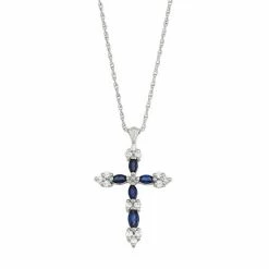 Cheap ❤️ Unbranded Sterling Silver Lab-Created Blue & White Sapphire Cross Pendant 🛒
