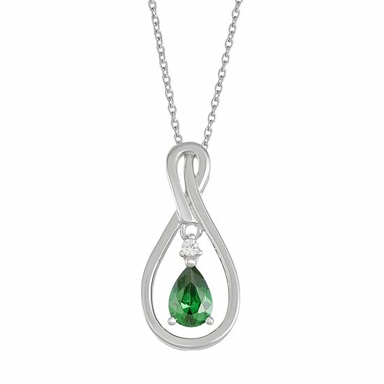 Best deal ๐ Unbranded Sterling Silver Simulated Emerald & Lab-Created White Sapphire Teardrop Pendant โจ