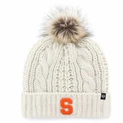 Best Sale 👍 Unbranded 👩 Women's '47 White Syracuse Orange Meeko Cuffed Knit Hat With Pom ⌛