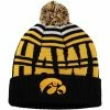 Best Sale 👏 Unbranded Men's Top Of The World Black/Gold Iowa Hawkeyes Colossal Cuffed Knit Hat With Pom 👍