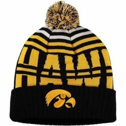 Best Sale 👏 Unbranded Men's Top Of The World Black/Gold Iowa Hawkeyes Colossal Cuffed Knit Hat With Pom 👍