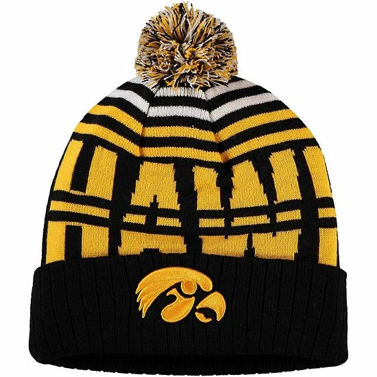 Best Sale 👏 Unbranded Men's Top Of The World Black/Gold Iowa Hawkeyes Colossal Cuffed Knit Hat With Pom 👍