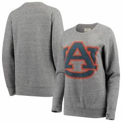 New 😀 Unbranded 👩 Women's Pressbox Heathered Gray Auburn Tigers Big Team Logo Knobi Fleece Tri-Blend Crew Neck Sweatshirt 🛒