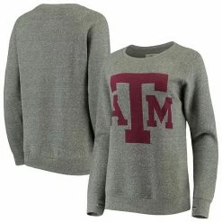 Promo ❤️ Unbranded 👩 Women's Pressbox Heathered Gray Texas A&M Aggies Big Team Logo Knobi Fleece Tri-Blend Crew Neck Sweatshirt 🎉