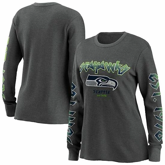 Outlet 🎉 Unbranded 👩 Women's WEAR By Erin Andrews Gray Seattle Seahawks Long Sleeve Thermal T-Shirt 👍 - Image 2