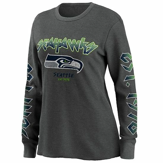 Outlet 🎉 Unbranded 👩 Women's WEAR By Erin Andrews Gray Seattle Seahawks Long Sleeve Thermal T-Shirt 👍 - Image 3