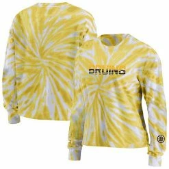 Flash Sale 🥰 Unbranded 👩 Women's WEAR By Erin Andrews Gold Boston Bruins Tie-Dye Long Sleeve T-Shirt 🧨