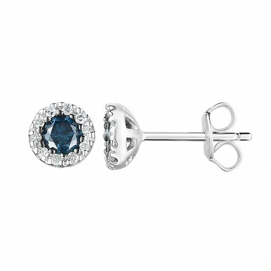 Coupon ⭐ Unbranded Sterling Silver 1/2 Carat T.W. Colored Diamond Halo Stud Earrings Blue 😉 - Image 3