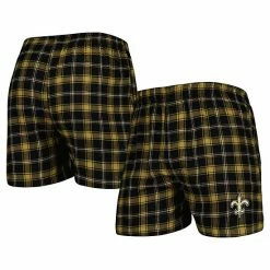 Hot Sale ⌛ Unbranded Men's Concepts Sport Black/Gold New Orleans Saints Ledger Flannel Boxers 🎁