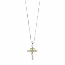 Wholesale 💯 Unbranded Two Tone 10k Gold Over Silver 1/10 Carat T.W. Diamond Cross & Heart Pendant Necklace ❤️