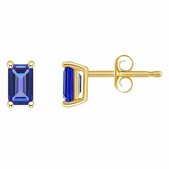 Promo 👍 Unbranded 14k Gold Emerald Cut Tanzanite Stud Earrings 14k Yellow Gold 🎉 - Image 5