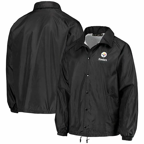 New 👍 Unbranded Men's Black Pittsburgh Steelers Coaches Classic Raglan Full-Snap Windbreaker Jacket 😀 - Image 2