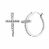 Coupon 👏 Unbranded Sterling Silver Cubic Zirconia Cross Hoop Earrings 👍