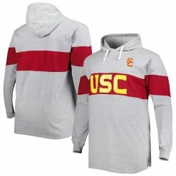 New 😀 Unbranded Men's Heathered Gray/Cardinal USC Trojans Big & Tall Long Sleeve Jersey Hoodie T-Shirt 🌟